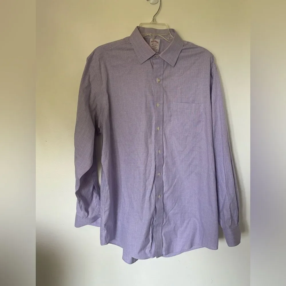 Brooks Brothers Madison Dress Shirt Size 16.5-35 Purple Check